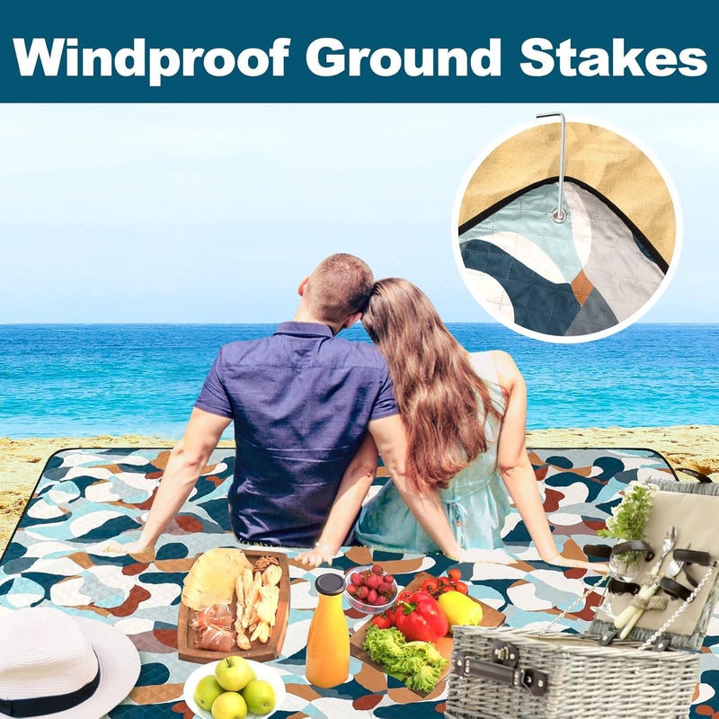 PY SUPER MODE Picnic Blankets Extra Large, Waterproof Foldable Outdoor Beach Blanket Oversized 83x79” Sandproof, 3-Layer Picnic Mat for Camping, Hiking, Travel, Park, Concerts-Camouflage - Image 5